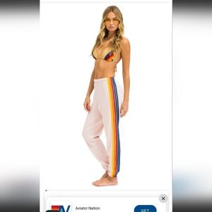 AVIATOR NATION 5 STRIPE SWEAT PANTS IN LIGHT PINK